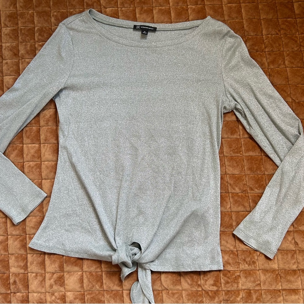 Inc international concepts silver metallic tie waist sweater women’s medium
